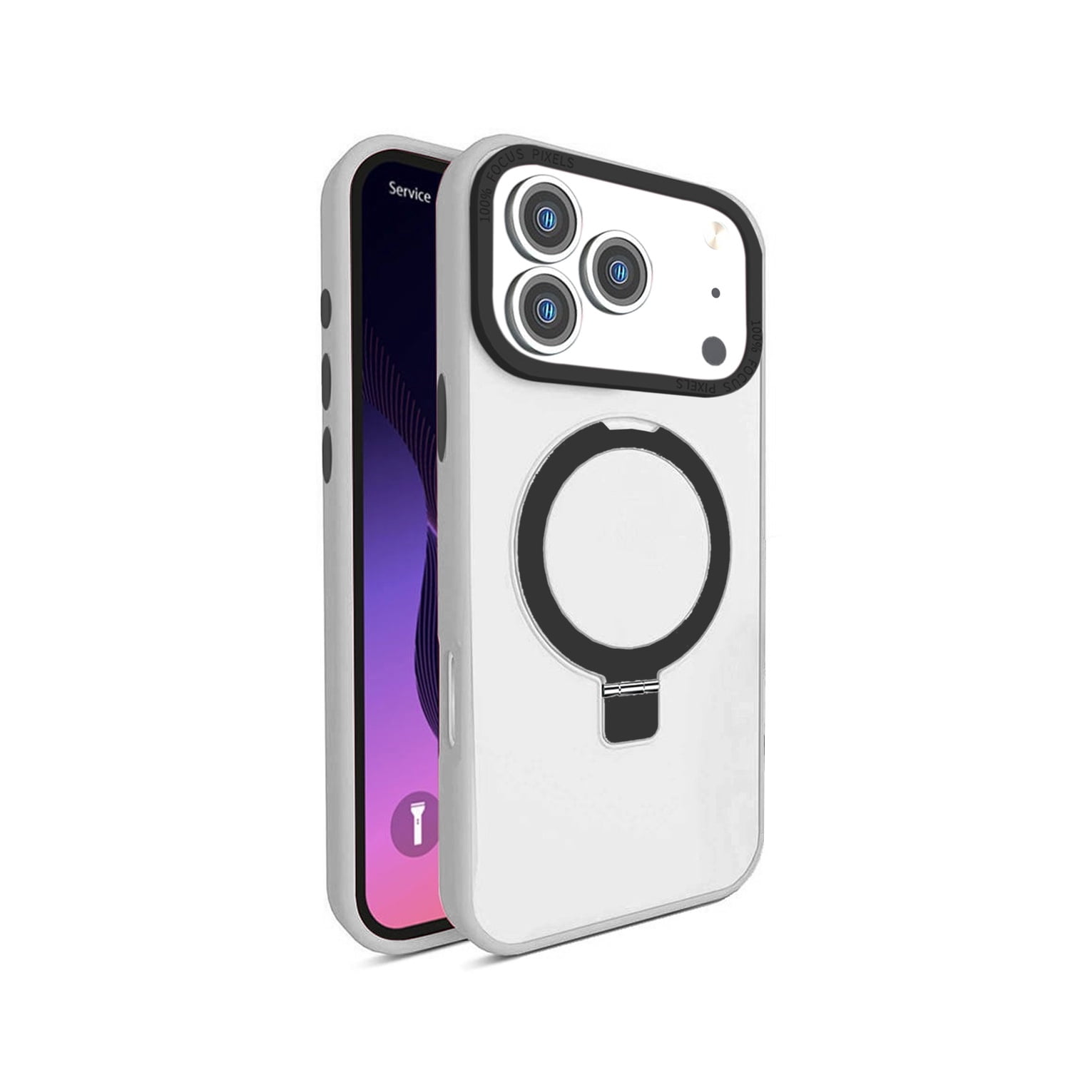 Carbon Fiber Ring Stand Case with Wireless Charging for iPhone 17 Pro Max - White
