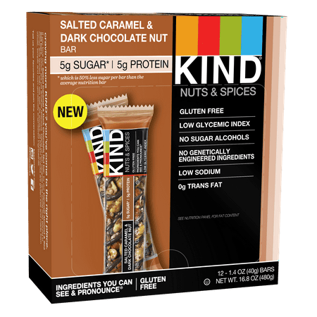 KIND Bars, Salted Caramel & Dark Chocolate Nut, Gluten Free, 1.4 Oz, 12