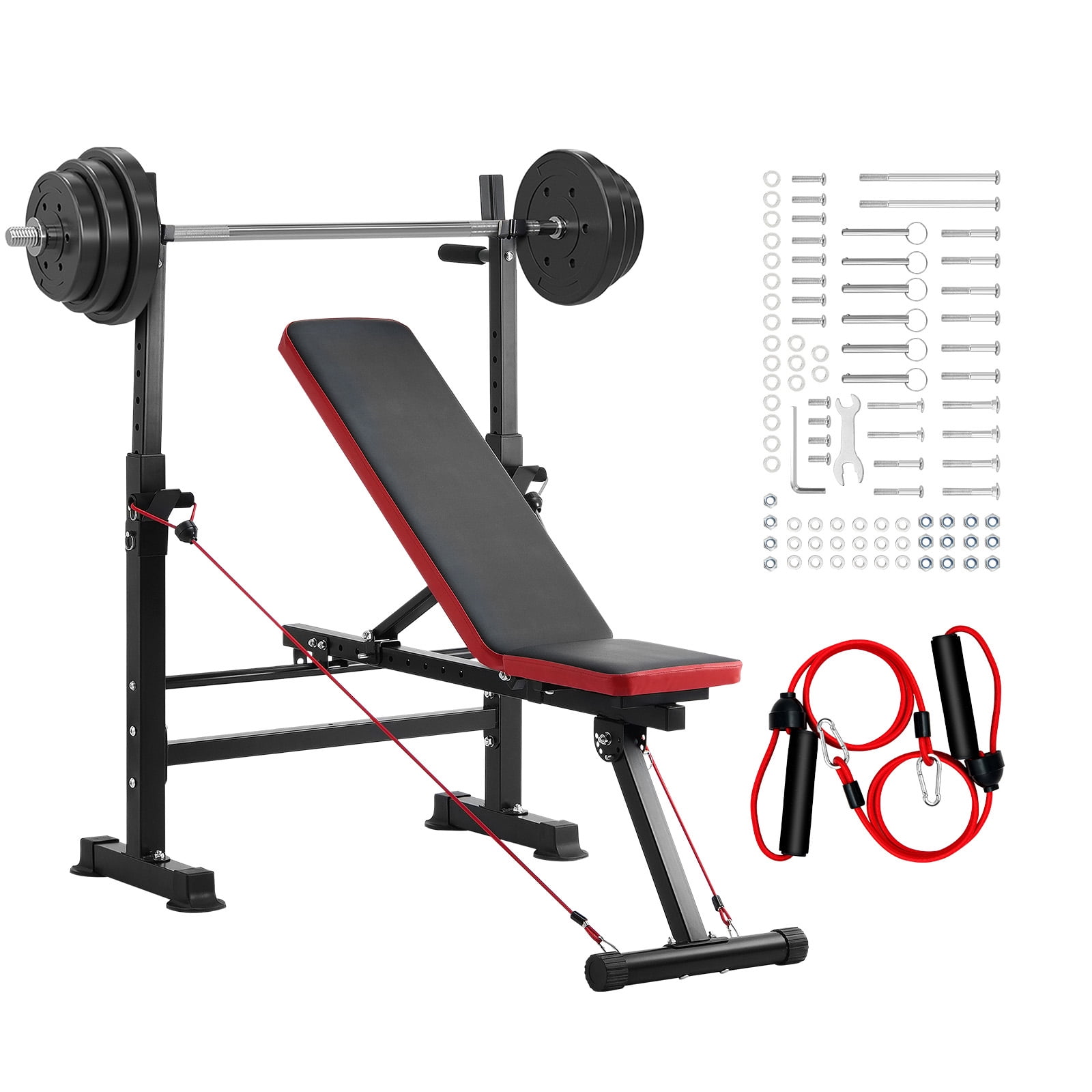 KFFKFF 6-Function Weight Bench Kit, 600lbs Customizable Exercise Bench Press, Home Gym Strength Training Sit-up Bench, Swiftly Foldable Incline Decline Flat Bench