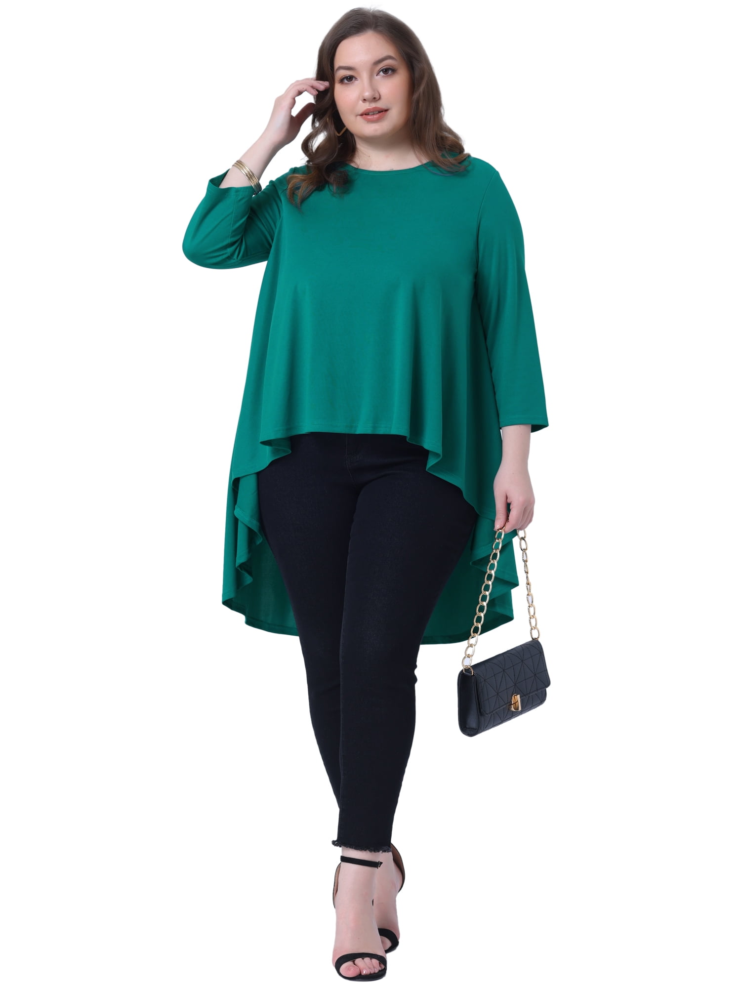 DARING DIVA Women's Plus 3/4 Sleeve High Low Top Casual Blouse Tunic Shirt 1X Green