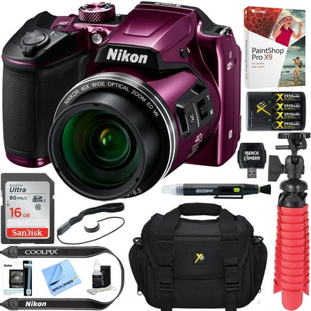 Nikon COOLPIX B500 16MP 40x Optical Zoom Digital Camera w/ Wi-Fi - Plum (Renewed) + 16GB SDHC Accessory Bundle