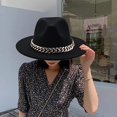 thumbnail image 3 of LINLIN Fedora Hat Unisex Wide Brim Jazz Hat Gentleman Hat with Big Gold Chain Autumn Winter Panama Hat for Men & Women, 3 of 4