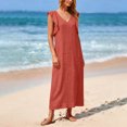 thumbnail image 5 of ClodeEU Women's V Neck Ruffle Cap Sleeve Textured Maxi Dress,Casual Loose Beach Vacation Dress Red,Women's Plus XXL, 5 of 6