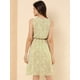 thumbnail image 5 of Vestido A Media Pierna Sin Mangas Con Cuello Dividido Y Cintura Con Cordón Estampado Para Mujer Amarillo claro XS, 5 of 6