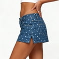 thumbnail image 4 of UAMVSH Womens Denim Skirt Stretchy Low Waist Polka Dots Print Short Skirts Side Split Casual Mini Jean Skirt with Pockets, 4 of 6