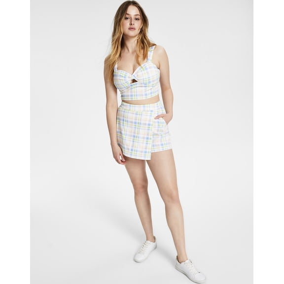 Bar III Women's Sweetheart Neckline Plaid Crop Top Melody Plaid Size 4