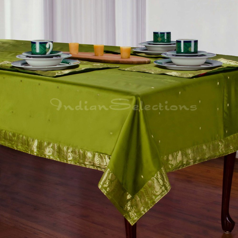 Olive Green Handmade Sari Tablecloth (India)
