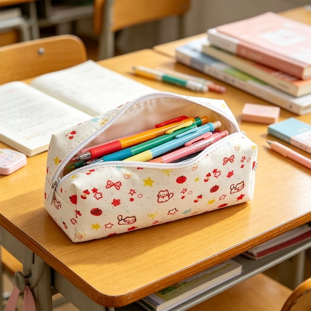 Cute Large Capacity Pencil Case Storage Bag For School Office Stationery Organizer Zippered Pouch For Pens Pencils Art Supplies