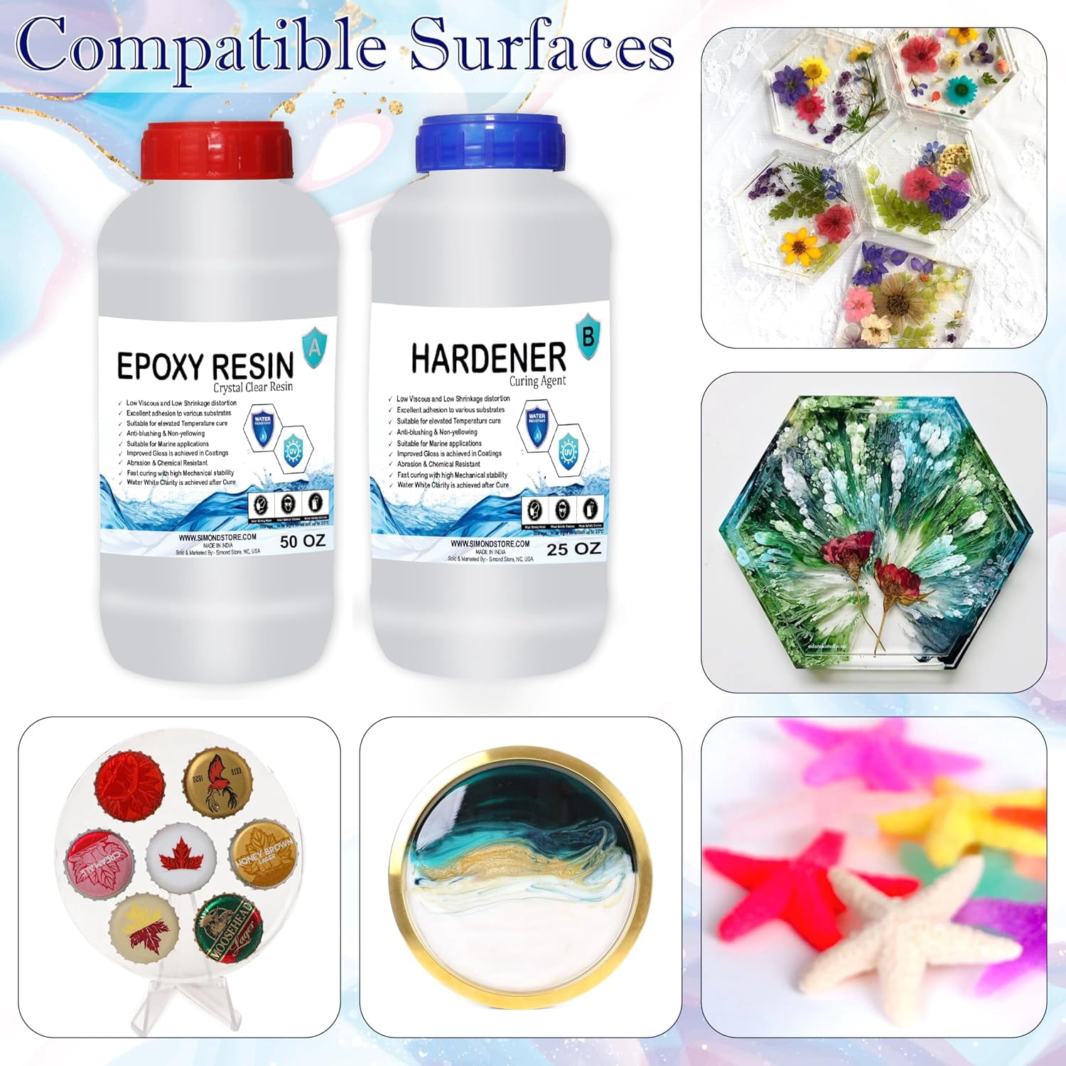2 Quart (50 Oz Epoxy + 25 Oz Hardener) - Art Epoxy Resin - Liquid Glass Epoxy for Tabletops, Countertops, Jewelry, Crafts, Art & More