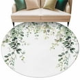 thumbnail image 2 of Eucalyptus Leaves 5ft Round Rug, Pastoral Farmhouse Spring Botanical Non-Skid Rubber Backing Large Area Rugs - Living Room Bedroom Home Office, Indoor Floor Mat Carpets Washable Rug, 2 of 9