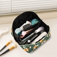 thumbnail image 2 of FORMRS Makeup Bag Travel Cosmetic Organizer for Women Fold Flat Zipper Pouch with Handle, Green Floral Orange, 2 of 8