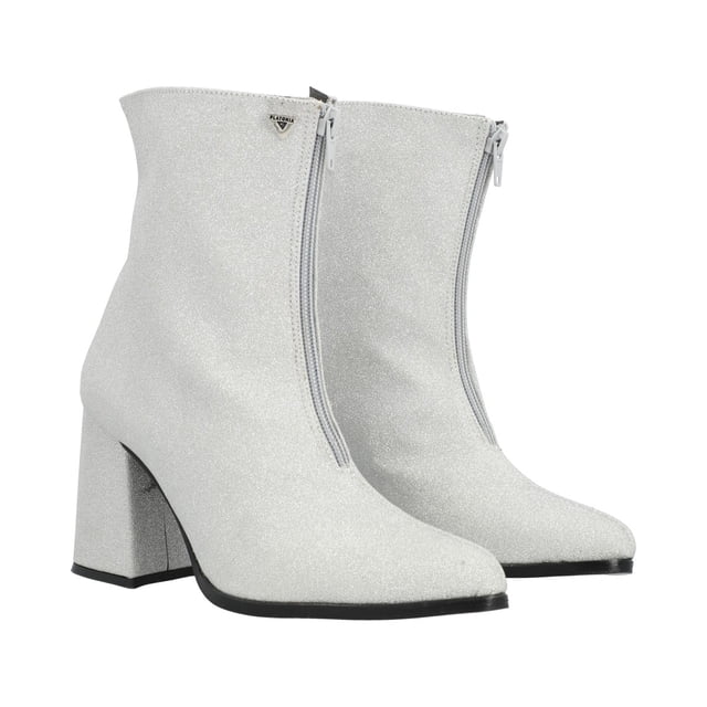 Bota Puntal De Tacón Estilizada Thalia Shine Plata Para Mujer