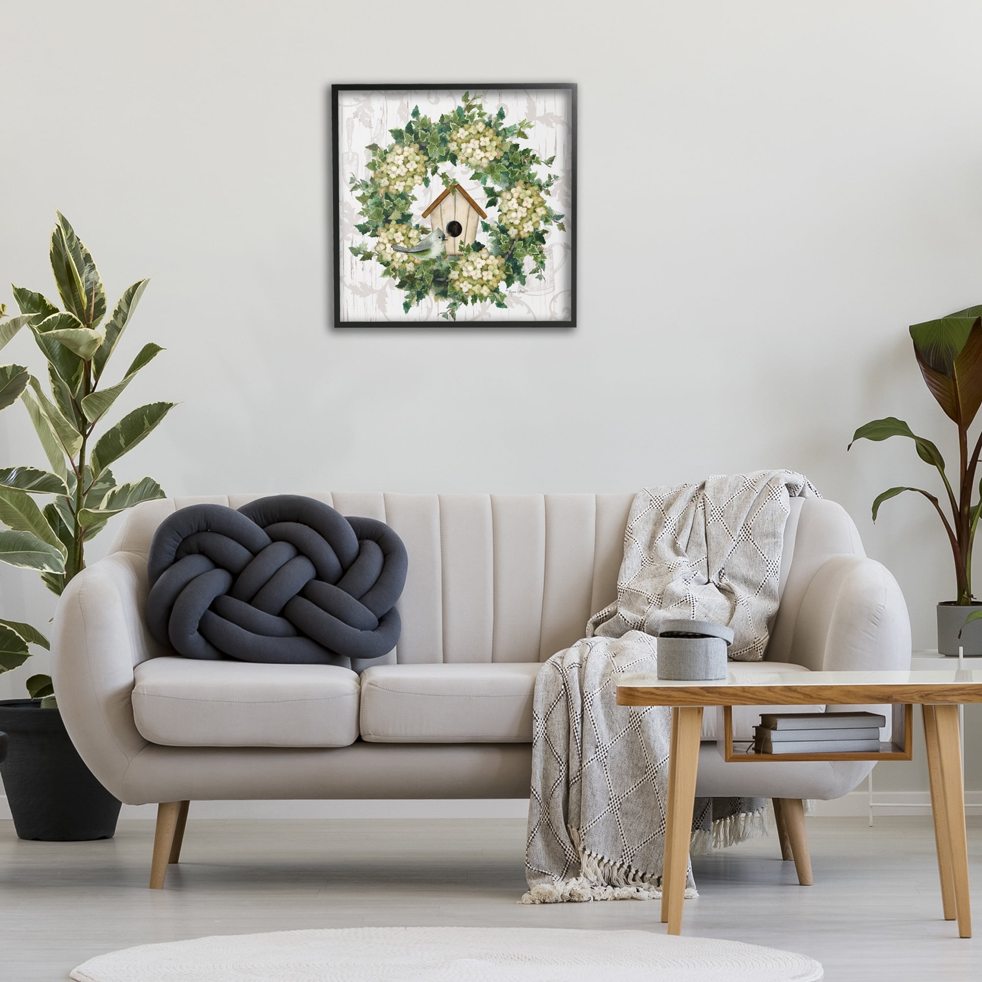 Stupell Industries Spring Birdhouse Wreath Botanical & Floral Painting Black Framed Art Print Wall Art, 24 x 24
