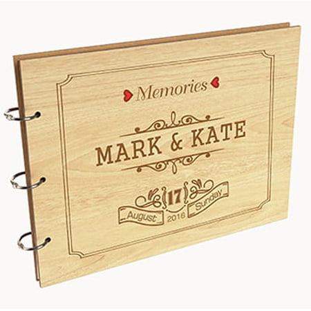 Darling Souvenir Personalized Engraved Laser Cut Wedding Guest Book Wooden Cover Sign-in Book Registry Guestbook Scrapbook-D7