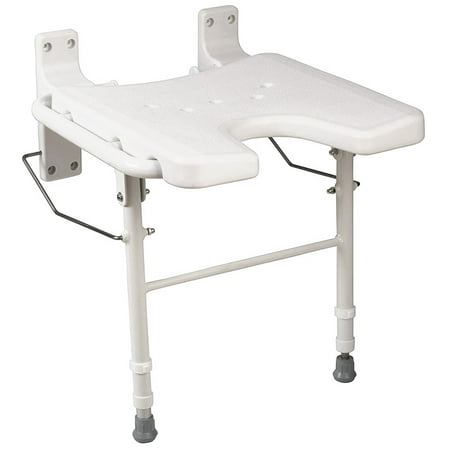 HealthSmart Wall Mount Fold Away Bath Chair Shower Seat Bench with Adjustable Legs, Seat 16 x 16 Inches, White