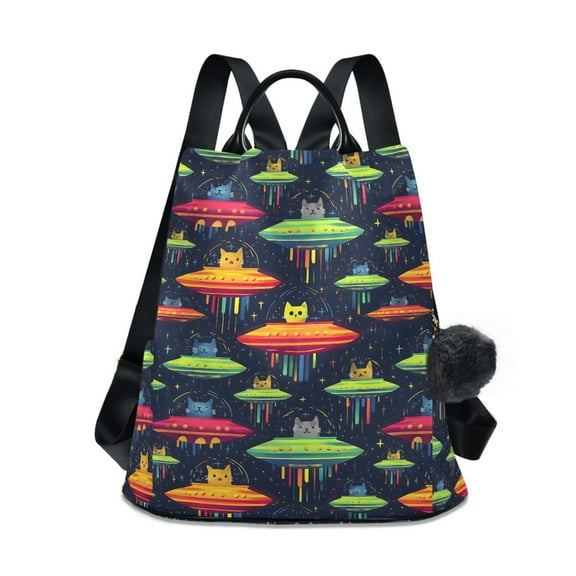 FORMRS Women's Travel Backpack Purse Anti-Theft Hidden Pockets Casual Shoulder Bag, Colorful Space Cat