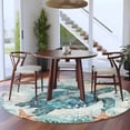 thumbnail image 4 of Teal Sea Turtle Coastal Round Rugs 6ft, Nautical Summer Beach Starfish Non Slip Washable Rug Runner, Low Pile Indoor Floor Carpet Mat Bathroom Rugs for Living Room, Bedroom, Kids Room, 4 of 9