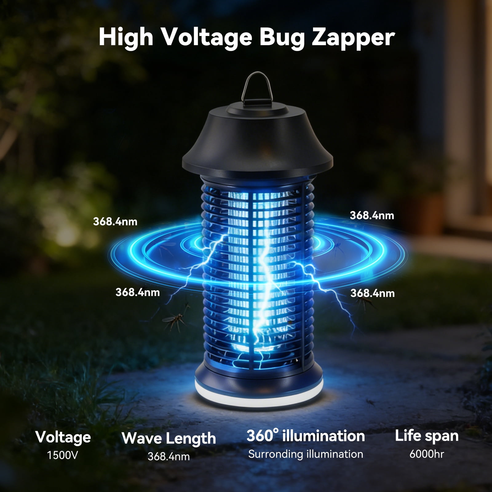 AzulHome 20W Bug Zapper Outdoor with LED Light, 1500V High-Voltage UVA Mosquito Killer Lantern, 860 Sq.Ft Coverage for Patio, Yard, and Garden