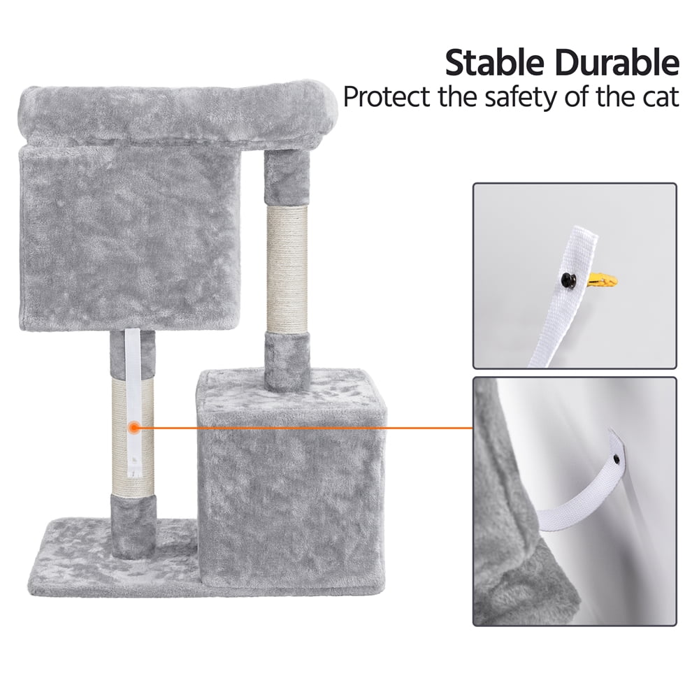 Alden Design 33.5"H Multilevel Small Space Cat Tree with Condos, Light Gray