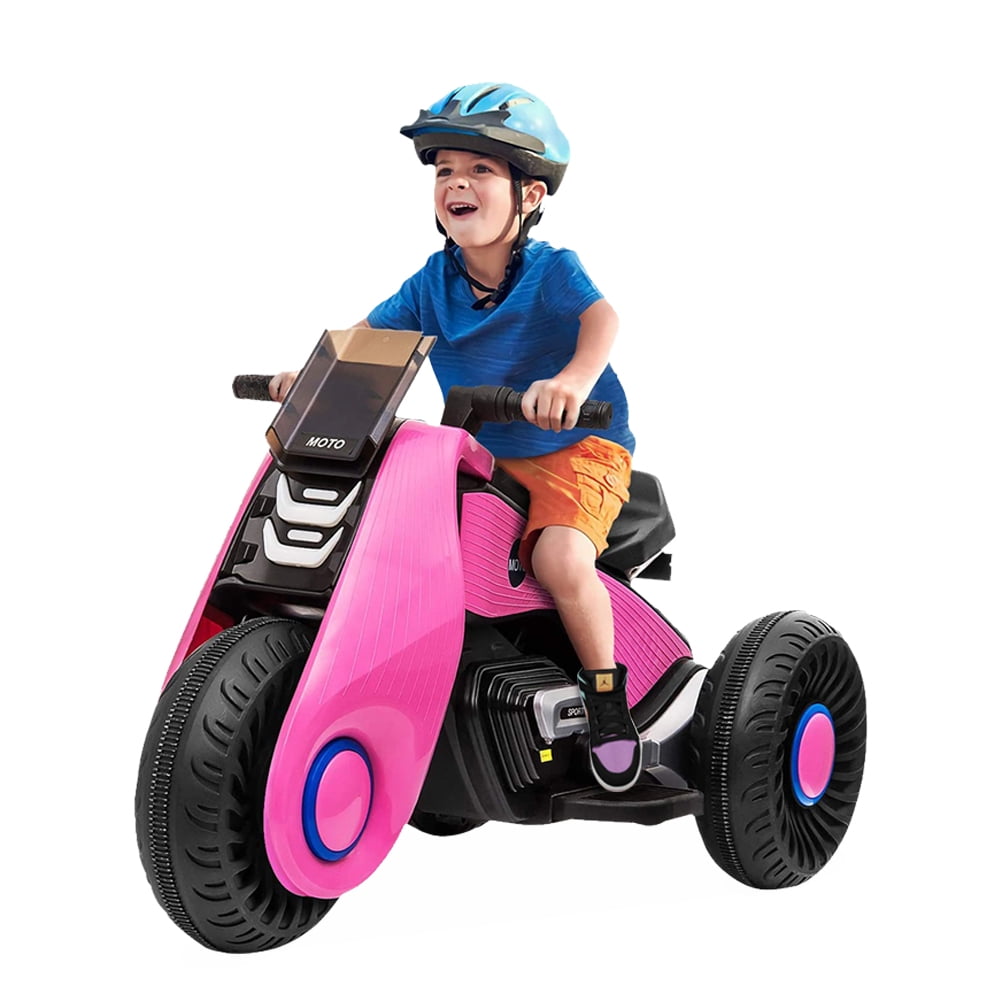 enyopro Children Electric Motorcycle, 3 Wheels Double Drive Toy, 6V