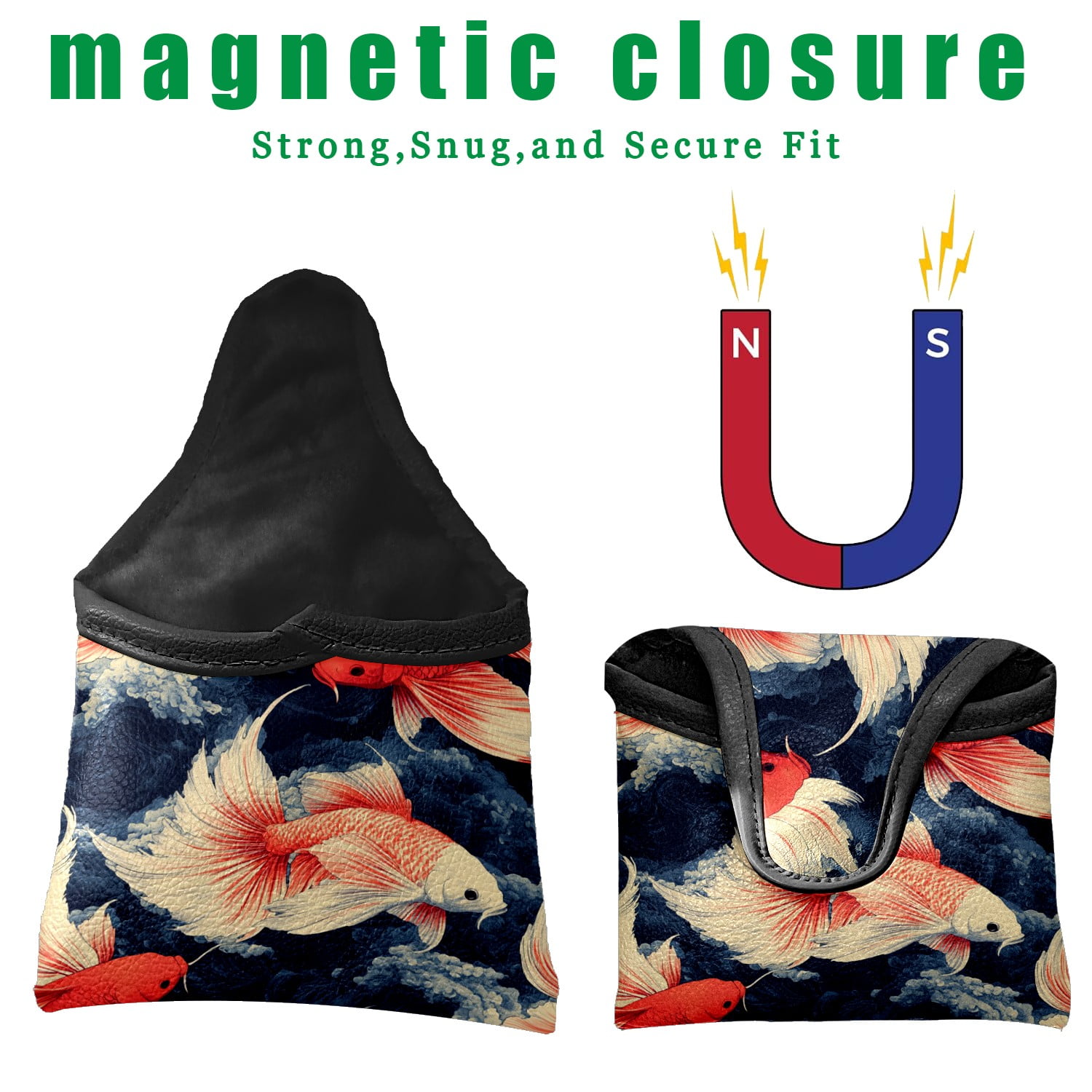 Golf Mallet Putter Cover Premium Leather Waterproof Golf Putter Head Cover with Magnetic Closure Goldfish
