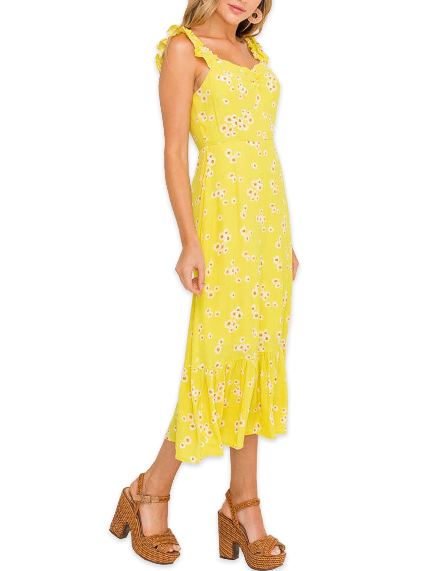 ruffle strap midi dress