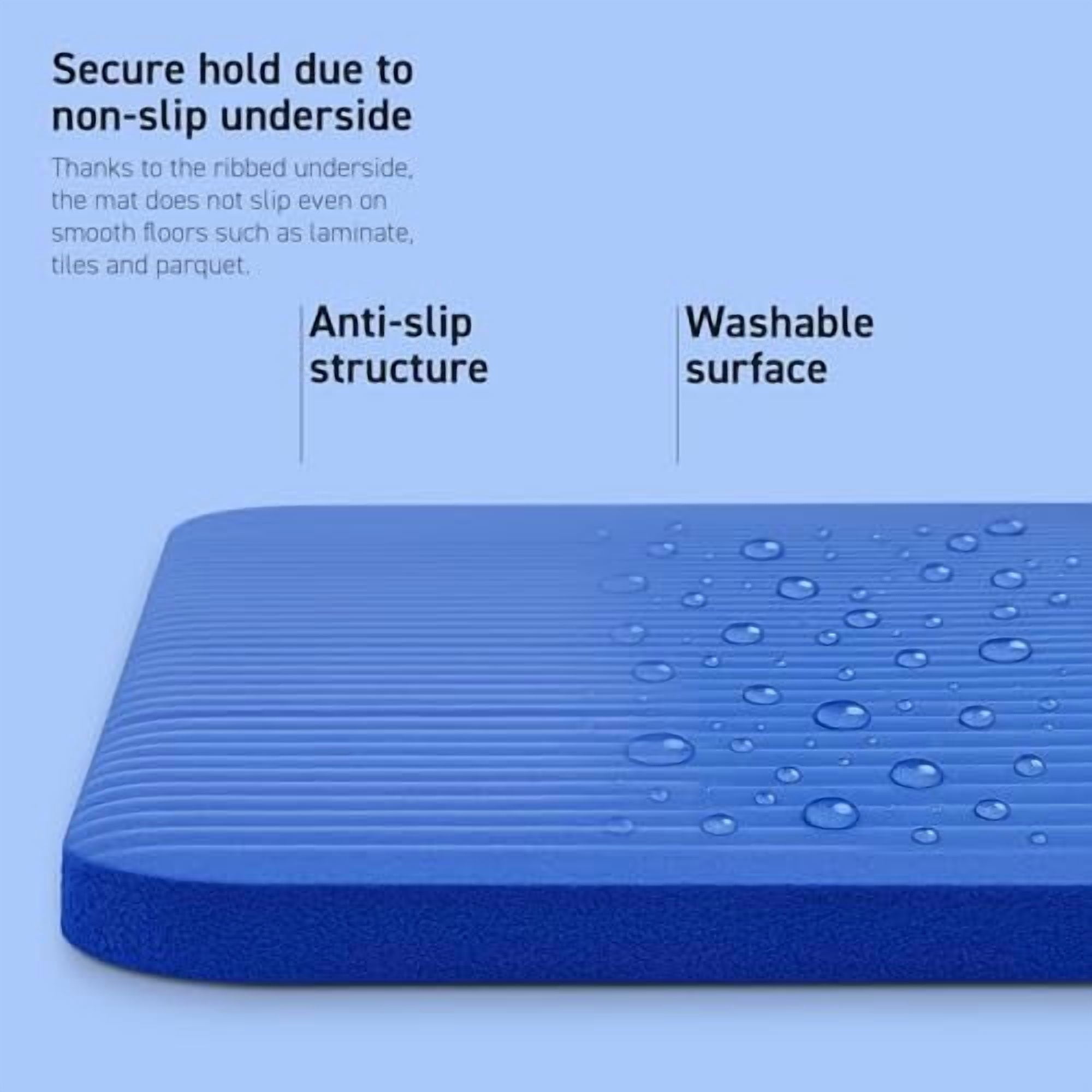 Yoga Mat Premium Non Slip Thick – Extra Comfortable Exercise Mat for Home Workouts, Pilates, Stretching & Gym – Cushioned NBR Foam, Gym Mat with Strap, for Women & Men Blue,74.5 x 40 x 0.6 in