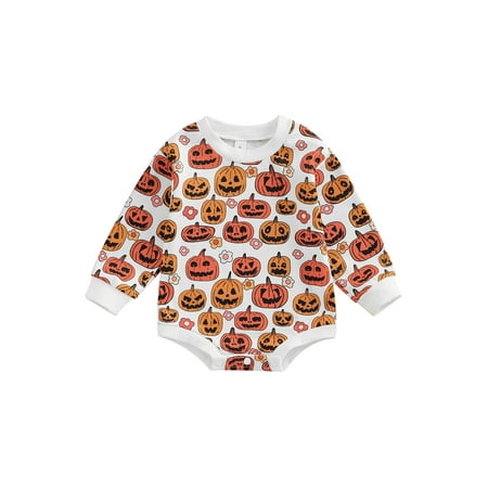 

Inevnen Infant Baby Girl Boy Halloween Outfit Pumpkin Sweatshirt Onesie Romper Bodysuit Clothes