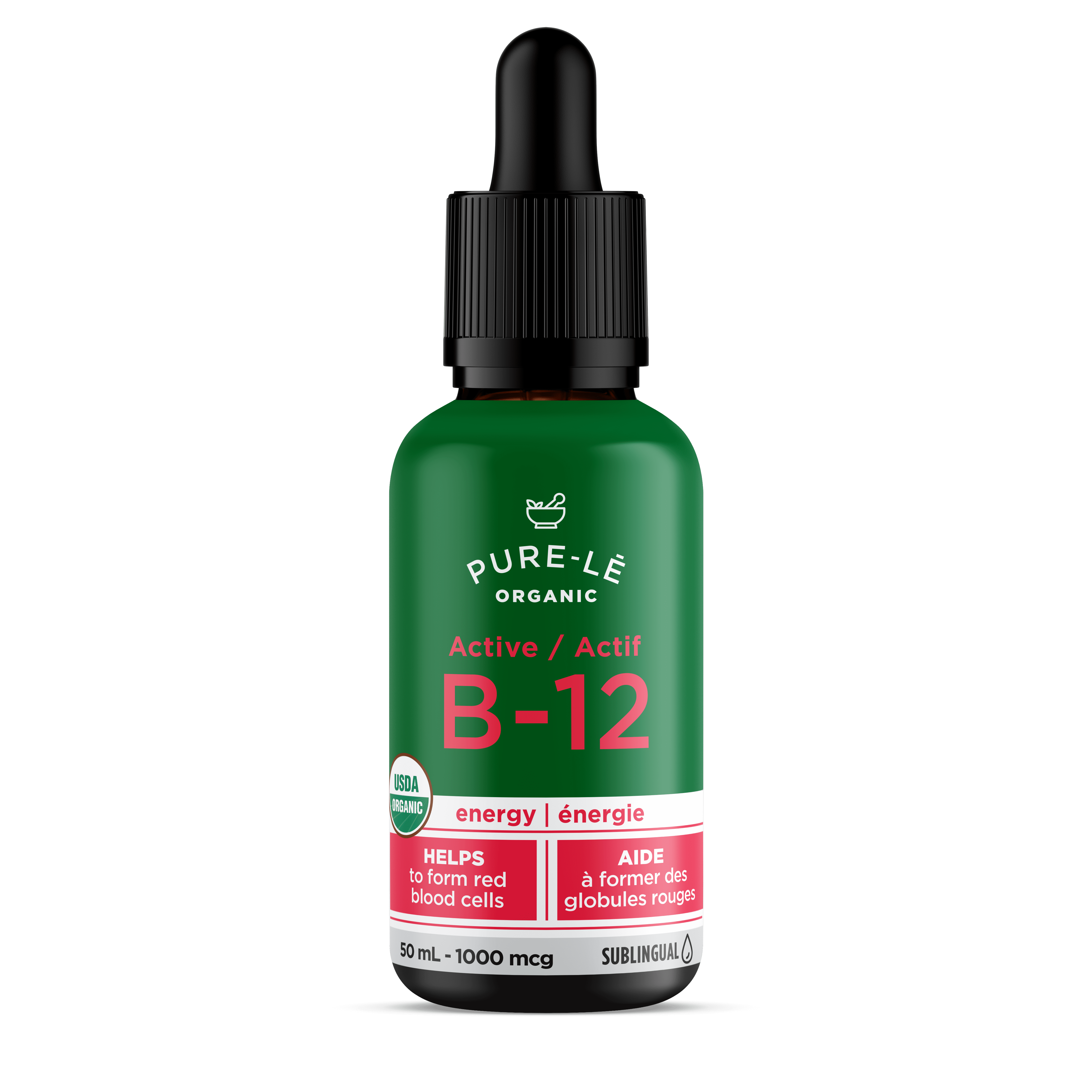 Pure-le Organic USDA Organic Sublingual Active Vitamin B12 50 day supply - Tastiest B12 - Fast acting for all ages. Natural, Kosher, Vegan, Non-GMO. Energy, Endurance, Mood, and Heart Health - Nothing Artificial