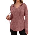 thumbnail image 2 of Womens Cozy Knit Sweaters Hoodies Ribbed V Neck Pullover Sweatshirts for Fall Outfits S-XXL 06-Pink S, 2 of 5