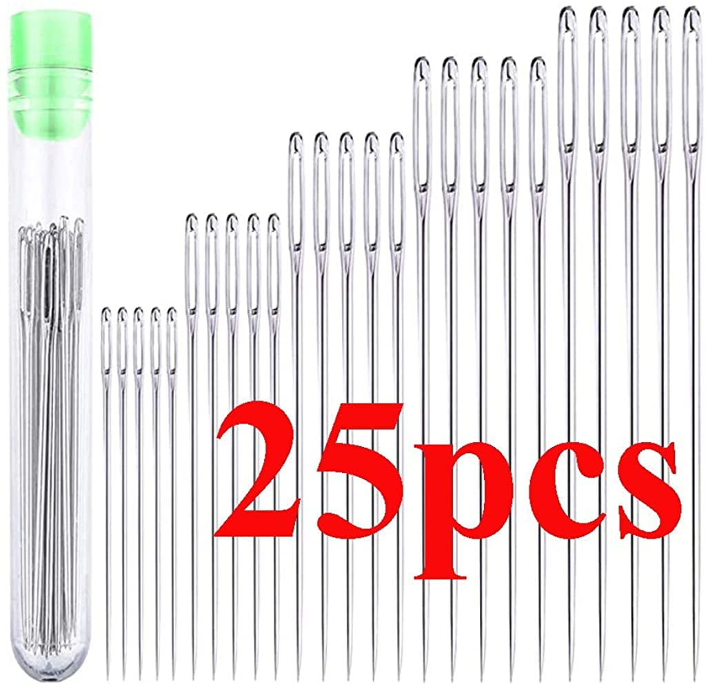 5 Sizes Big Eye Hand Sewing Needles in Clear Storage Tube for Stitching Mllkcao 25 Large Eye Stitching Needles Sewing and Crafting 