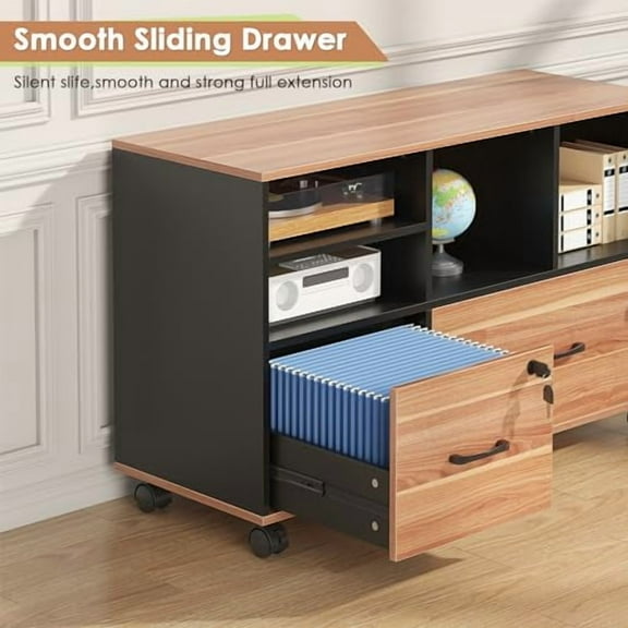 Semoic 2 Drawer File Cabinet for Home Office, Lockable Rolling Filing Cabinet with Adjustable Shelves, Wood Lateral File Cabinet with Lock, Printer Stand Office Storage Cabinet, Ru