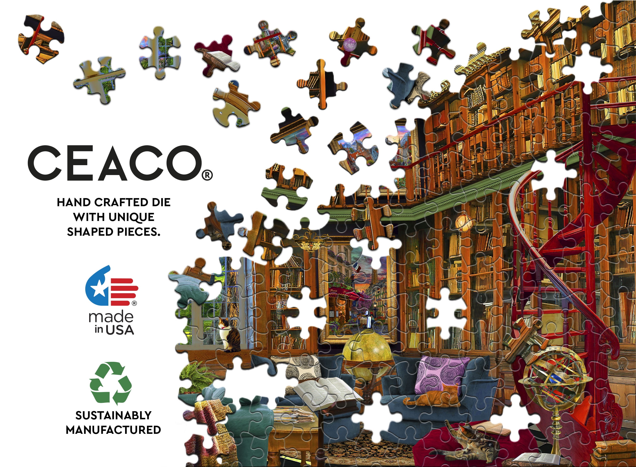 Ceaco 1000 Piece Country Library Interlocking Jigsaw Puzzle