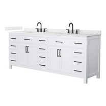 Beckett 84" White Double Vanity & Giotto Quartz Top (3-Hole) & Black Trim