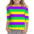 thumbnail image 3 of LRen Girls Long Sleeve Shirts Striped Crew Neck 3/4 Sleeve Tops for Kid Summer Casual Loose Fit Tee Valentines Day Classroom Gifts, 3 of 6