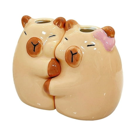 SDFGTstore 2Pack Ceramic Capybaras Toothbrush Holder Set For Couple Cute Animal Shapeds Bathroom Countertop Organizers
