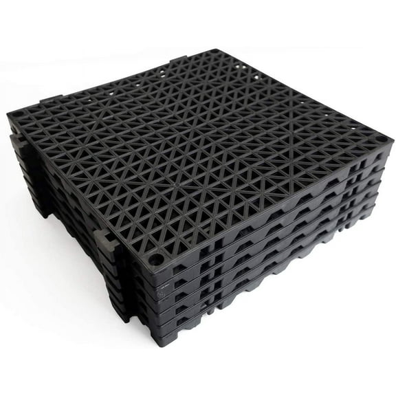 VinTile Black Non-Slip Interlocking Cushion Floor Tiles, Drainage Holes, 11-3/4 x 11-3/4", Pack of 6