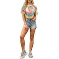 thumbnail image 2 of INSPIRE CHIC Tie Dye Fishnet Crop Top for Women's Short Sleeve See Through Sheer t Shirts XS Rainbow, 2 of 6