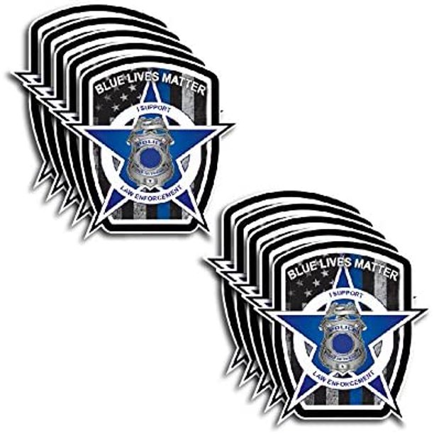 Pack of 10 Thin Blue Line Badge Police Officer BLM American Flag Vinyl