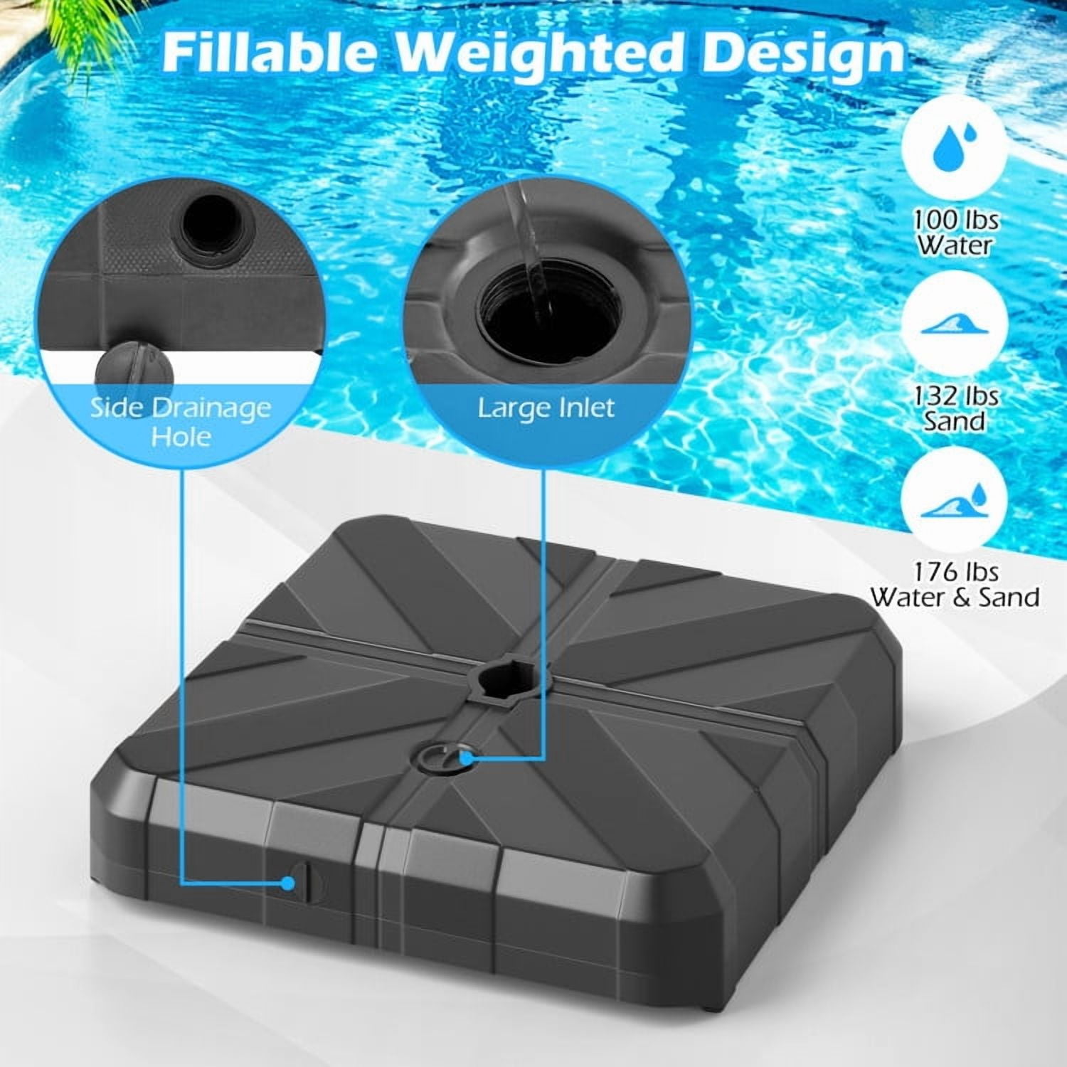 GVN Umbrella Base, Patio Umbrella Base, Weighted Offset Umbrella Base with Cross Bracket and Cut-out Handles