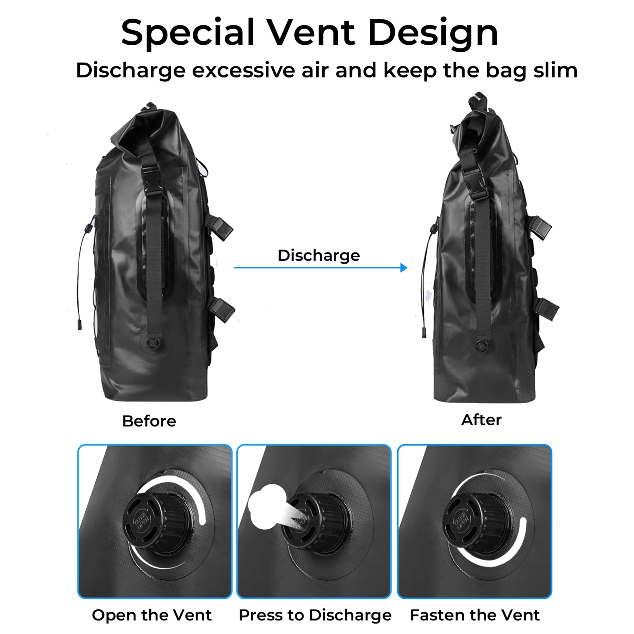 AFISHTOUR Dry Bag Waterproof Backpack, 45L Roll Top Floating Dry Backpack for Kayaking, Hiking, Camping, Travel (Black)