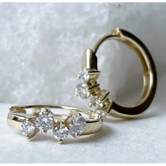 1Ct Round Cut Moissanite Women's Hoop Earrings 14K Yellow Gold Plated