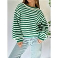 thumbnail image 6 of Women'S Vintage Striped Sweater Crew Neck Long Sleeve Cropped Color Block Casual Loose Knit Pullover Top Green L, 6 of 9