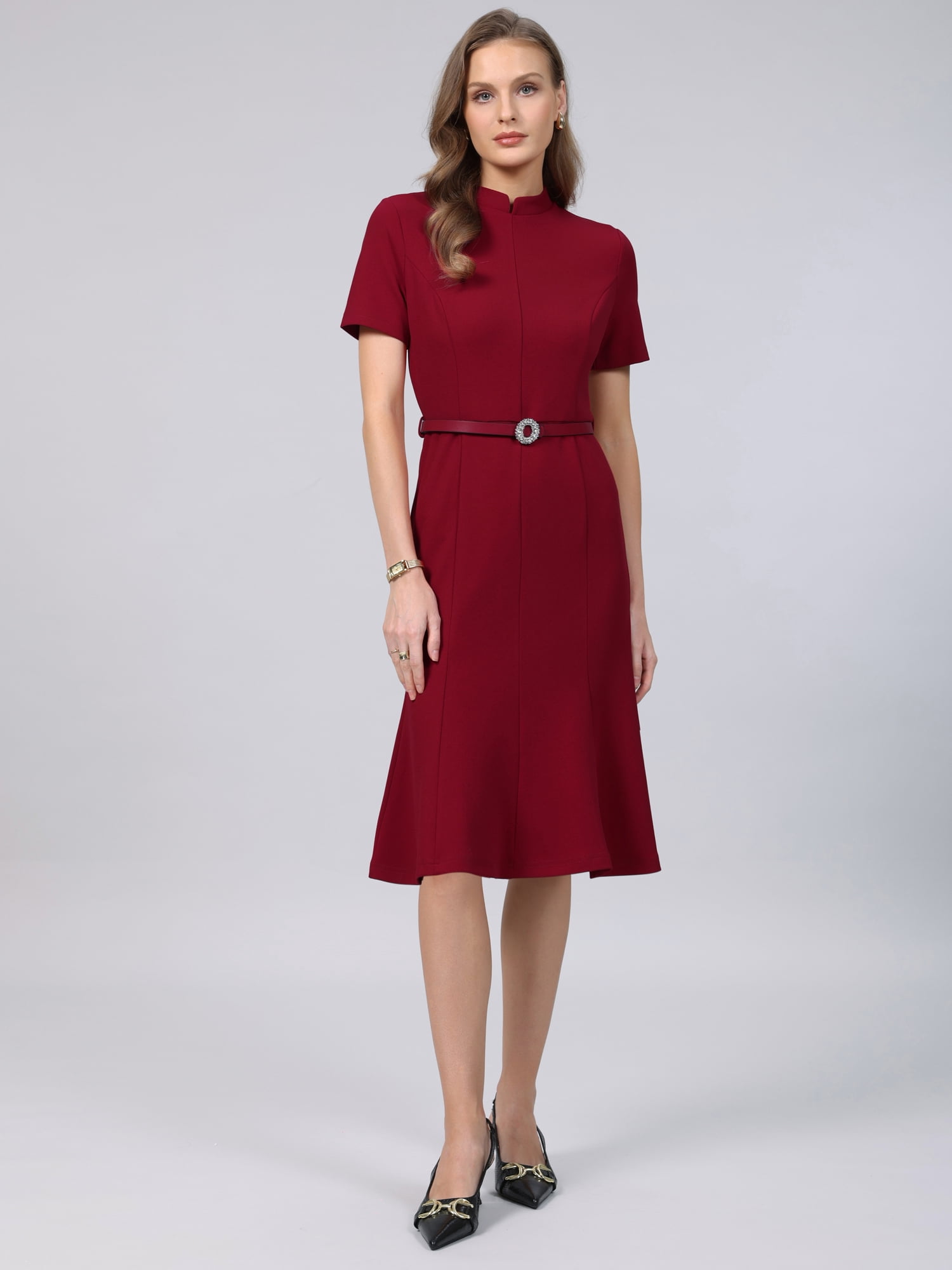 DARING DIVA Women's Vintage Mock Neck Short Sleeve Fishtail Dress XL Dark Red