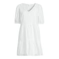 thumbnail image 3 of Time and Tru Women's and Women's Plus Eyelet Mini Dress with Puff Sleeves, Sizes XS-4X, 3 of 5