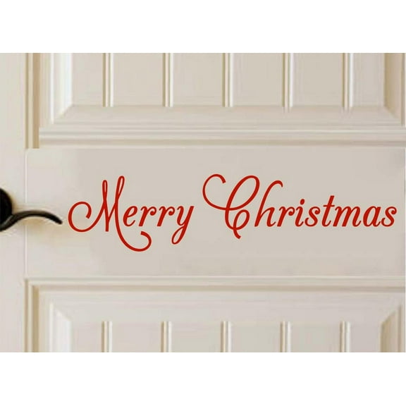 2# Merry Christmas Holidays Red 21 x 5 Vinyl Wall Decal Calligraphy entrance front door decorative sticker decor art cute heart