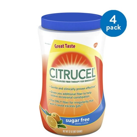 (4 pack) (4 Pack) Citrucel Powder Sugar-Free Orange-Flavor Fiber Therapy for Occasional Constipation Relief, 32 ounce