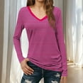 thumbnail image 3 of Craaazy Women's Casual Striped V-neck Long Sleeve Slim T-Shirts Gifts, 3 of 7