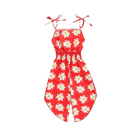 

Canrulo Toddler Baby Girl Sleeveless Floral Rompers High Waist Wide Leg Long Pants Halter Straps Jumpsuit Summer Red 4-5 Years