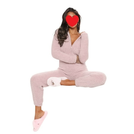

One opening Women One Piece Pajama Fleece Adult Onesie Zip Up Plush Faux Fur Jumpsuit